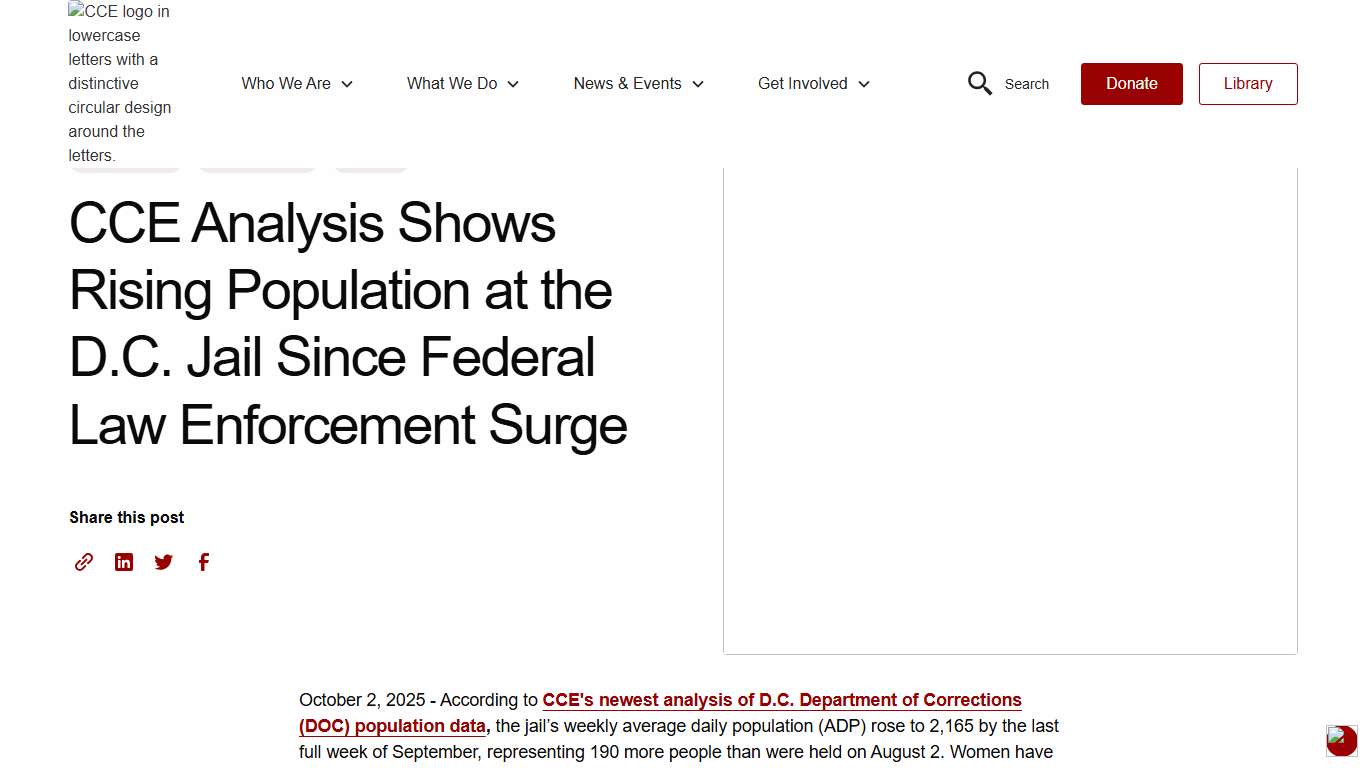 CCE Analysis Shows Rising Population at the D.C. Jail Since Federal Law Enforcement Surge